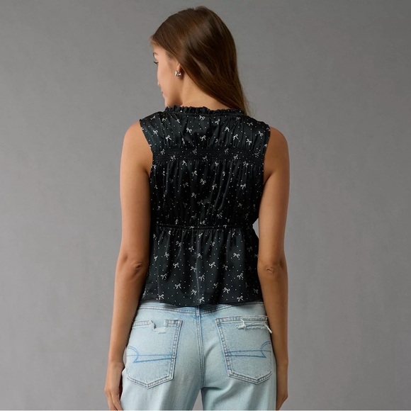 American Eagle Tie-Front Printed Top — Size XL 🎀 White Bow and Polka Dot Print - Picture 4 of 8